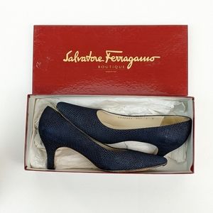 Salvatore Ferragamo Maffea Midnight Blue Printed Suede Pumps